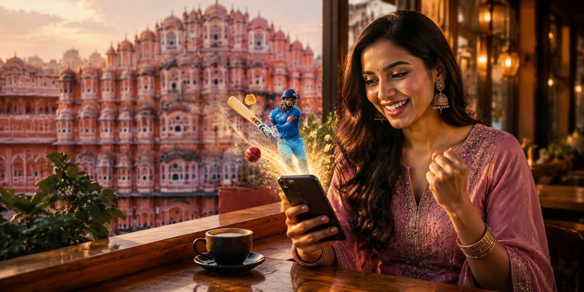 Cricket betting screen with Jaipur landmarks in background