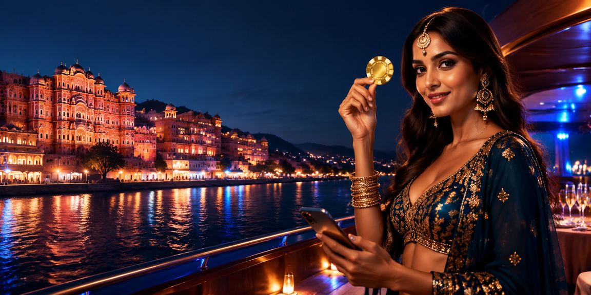 Luxury casino environment with blue and gold lighting